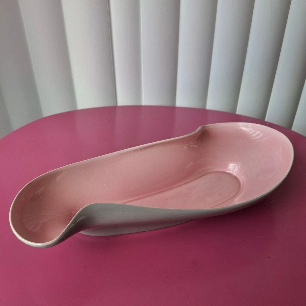Roselane B14 MCM Pink Gray Freeform Pottery Bowl Dish Pasadena California 1950s